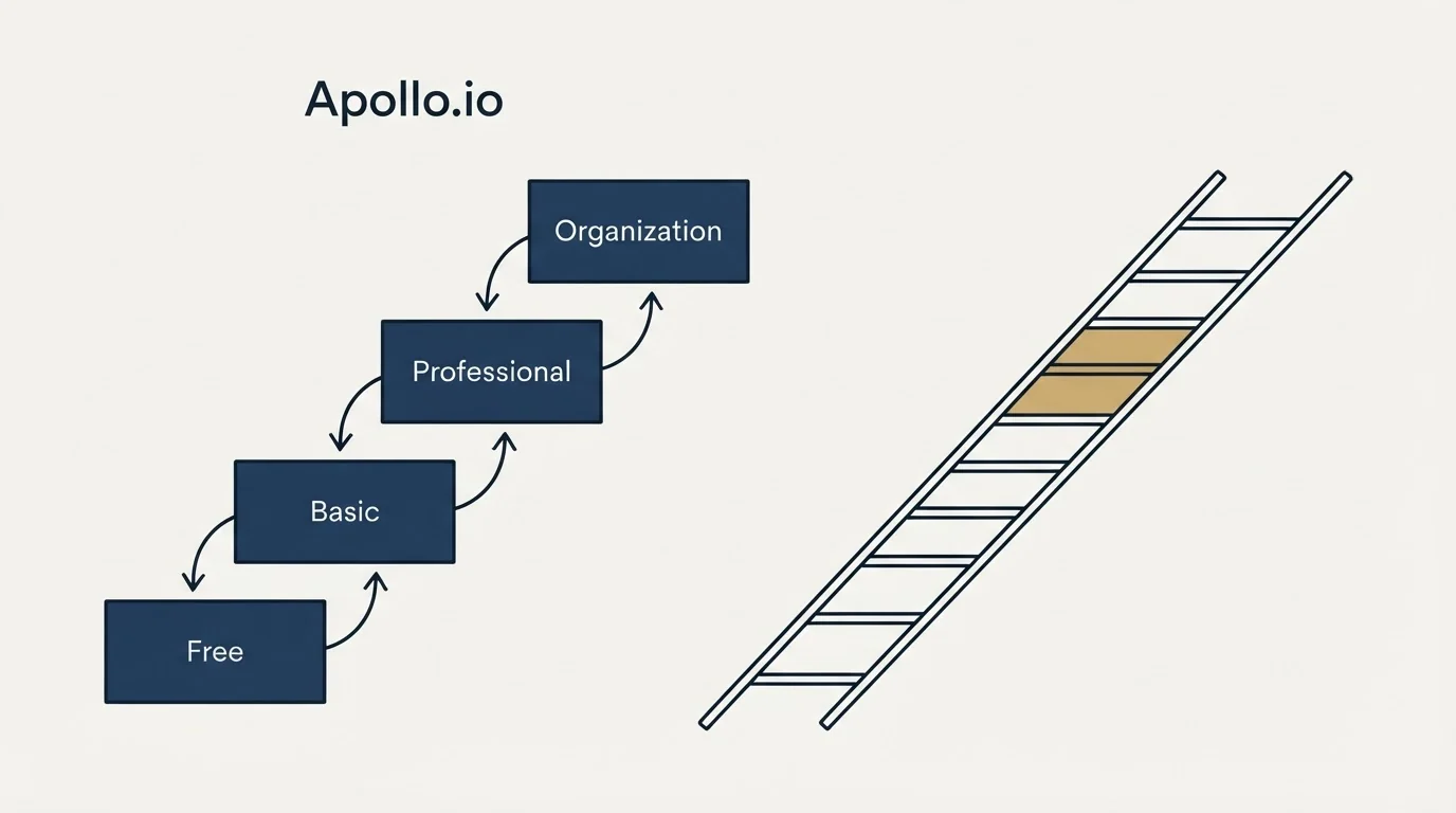 Pricing ladder: Pricing Comparison (Apollo.io, Free, Basic, Professional)