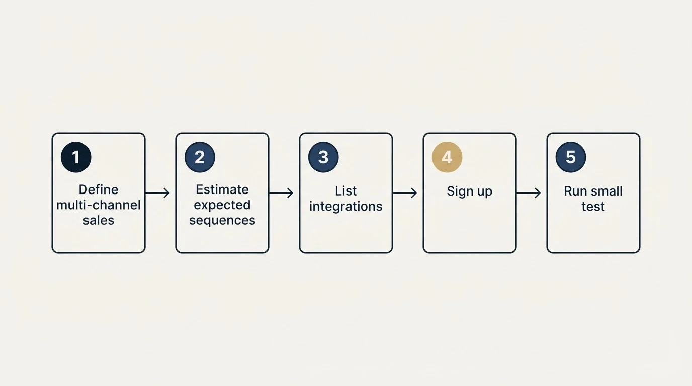 Step sequence: Getting Started Checklist (Define multi-channel sales, Estimate expected sequences, List integrations, Sign up)