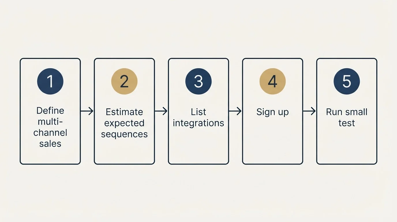 Step sequence: Getting Started Checklist (Define multi-channel sales, Estimate expected sequences, List integrations, Sign up)