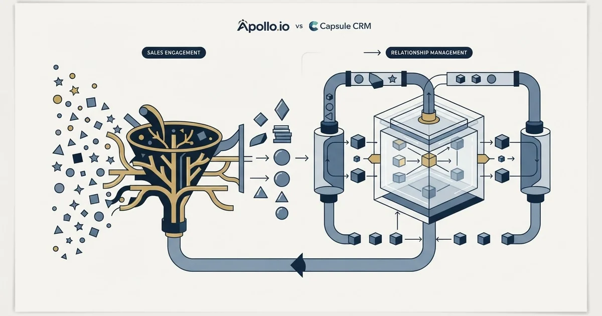 Editorial illustration for Apollo.io vs Capsule CRM