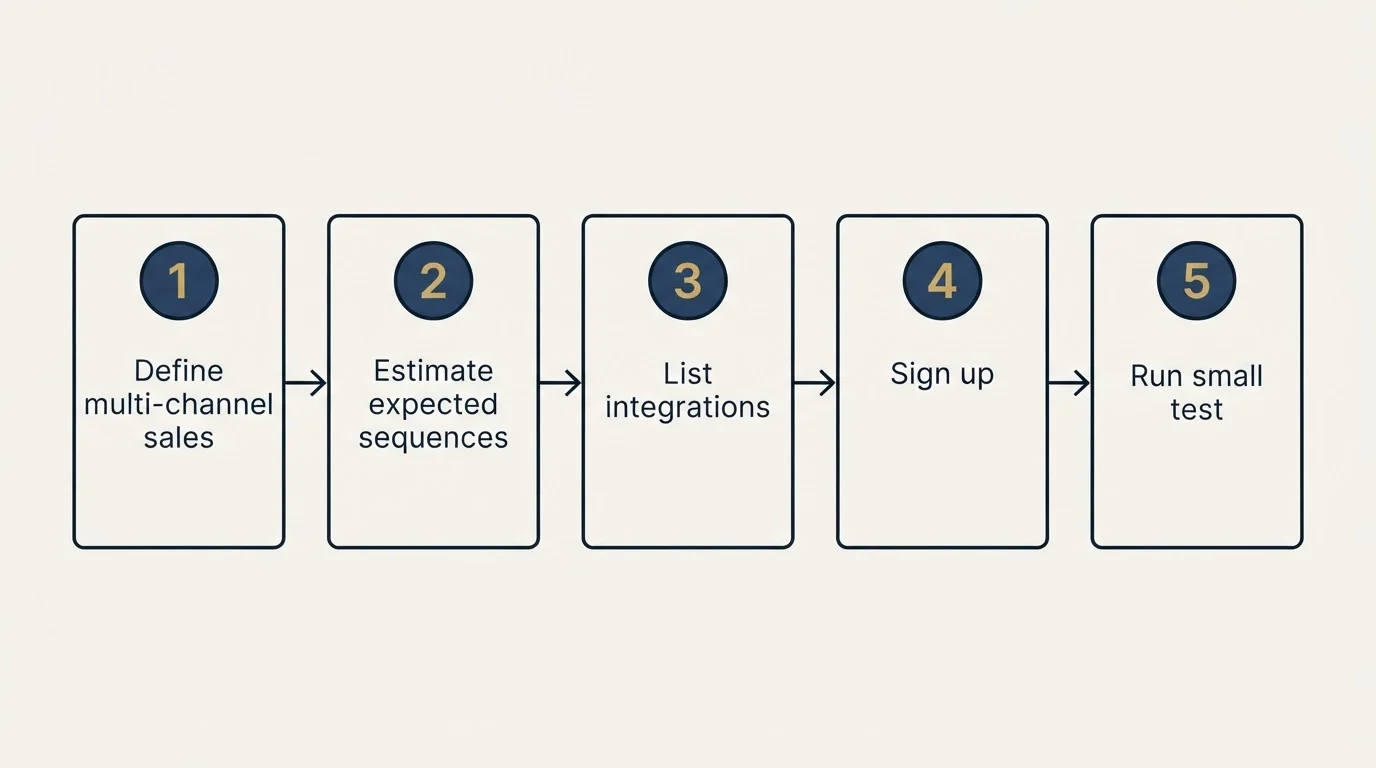 Step sequence: Getting Started Checklist (Define multi-channel sales, Estimate expected sequences, List integrations, Sign up)