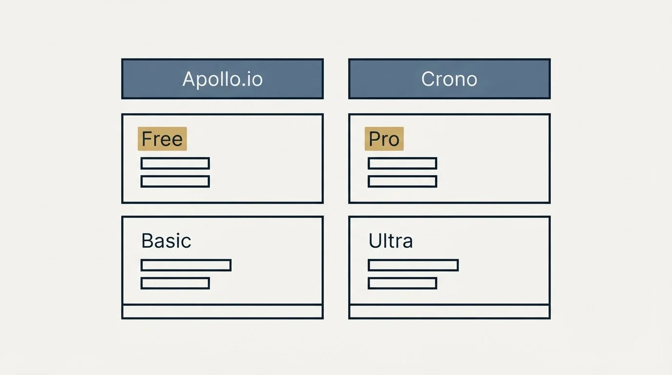 Pricing table: Pricing Comparison (Apollo.io, Crono, Free, Pro)