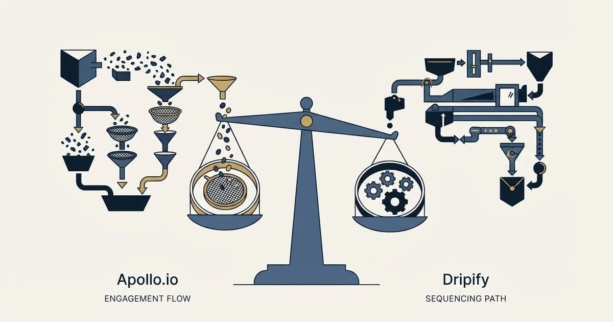 Editorial illustration for Apollo.io vs Dripify