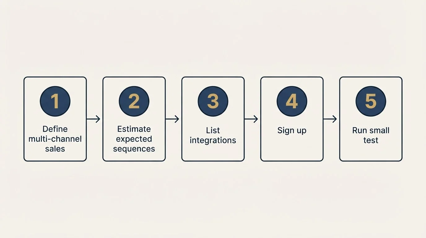 Step sequence: Getting Started Checklist (Define multi-channel sales, Estimate expected sequences, List integrations, Sign up)
