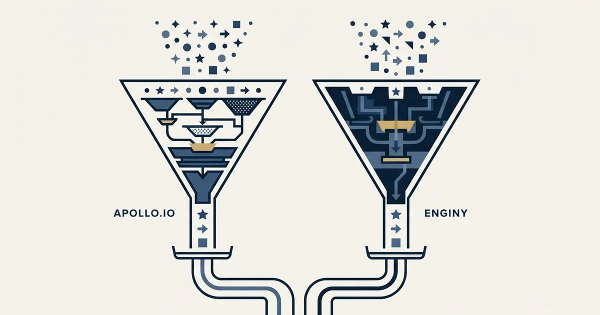 Editorial illustration for Apollo.io vs Enginy