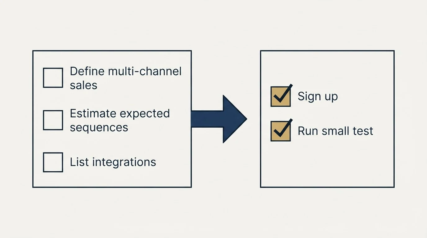 Before-and-after steps: Getting Started Checklist (Define multi-channel sales, Estimate expected sequences, List integrations, Sign up)