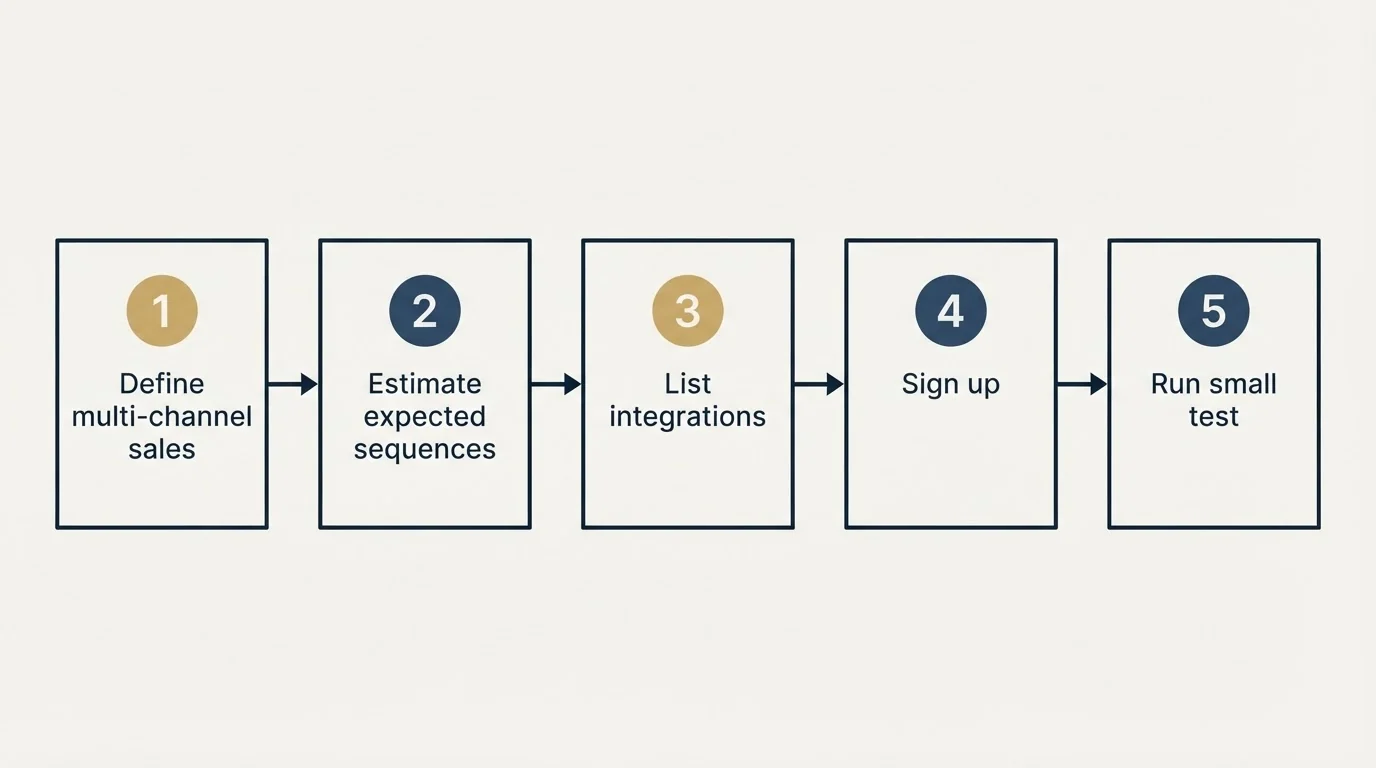 Step sequence: Getting Started Checklist (Define multi-channel sales, Estimate expected sequences, List integrations, Sign up)