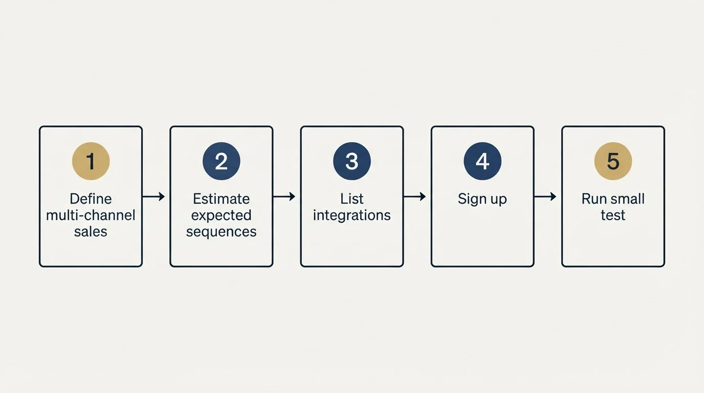 Step sequence: Getting Started Checklist (Define multi-channel sales, Estimate expected sequences, List integrations, Sign up)