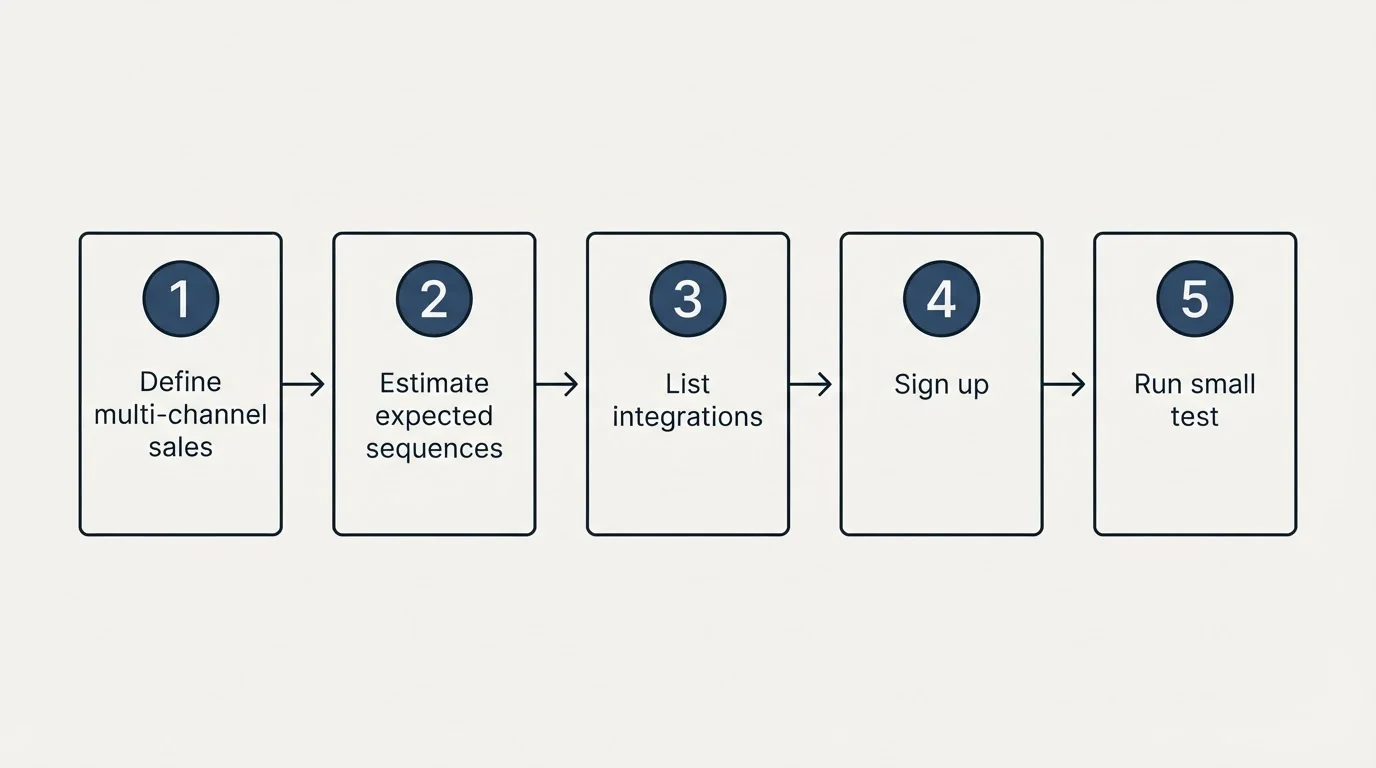 Step sequence: Getting Started Checklist (Define multi-channel sales, Estimate expected sequences, List integrations, Sign up)