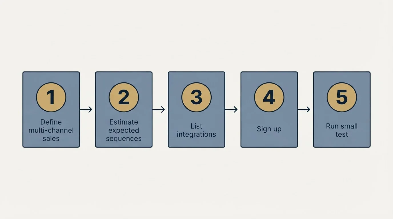 Step sequence: Getting Started Checklist (Define multi-channel sales, Estimate expected sequences, List integrations, Sign up)