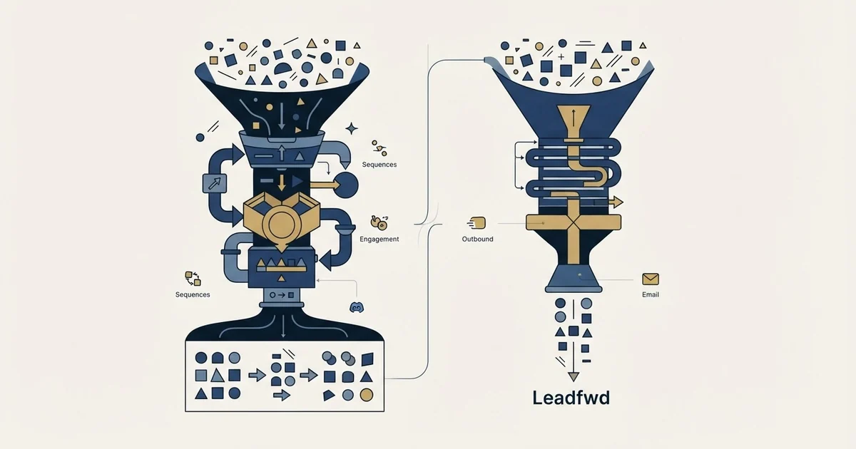 Editorial illustration for Apollo.io vs Leadfwd