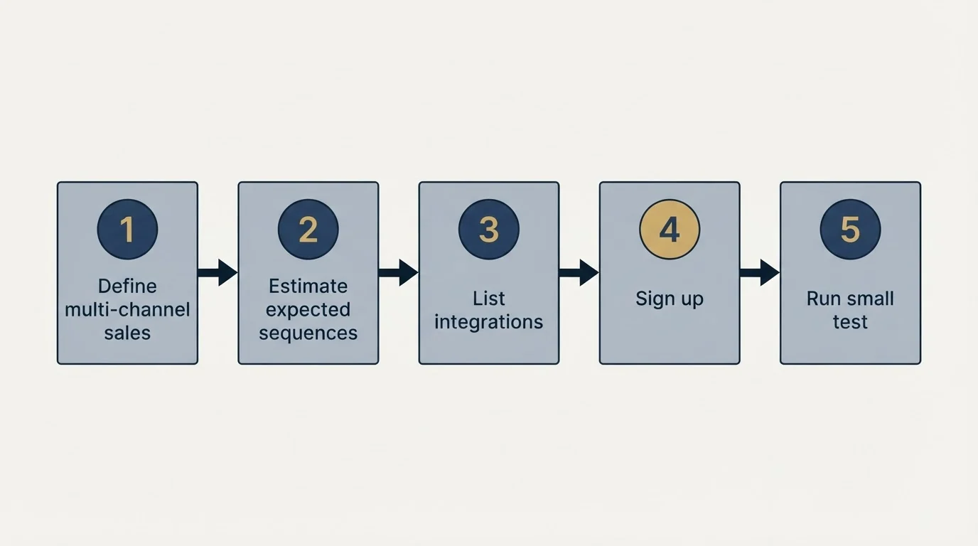 Step sequence: Getting Started Checklist (Define multi-channel sales, Estimate expected sequences, List integrations, Sign up)