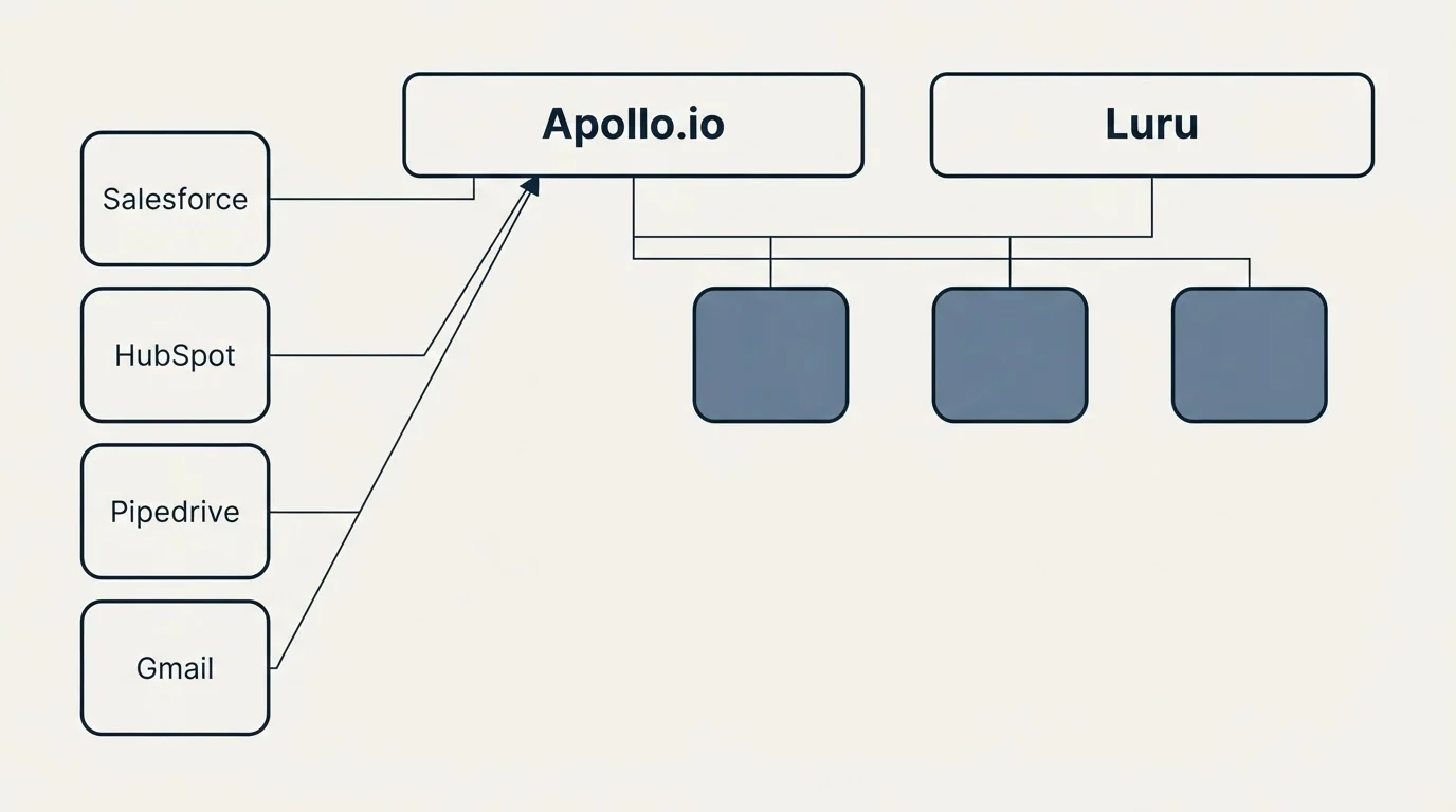 Integration grid: Integration Ecosystem (Apollo.io, Luru, Salesforce, HubSpot)