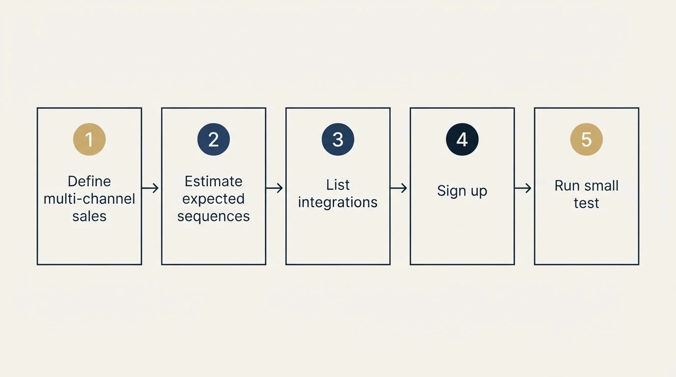 Step sequence: Getting Started Checklist (Define multi-channel sales, Estimate expected sequences, List integrations, Sign up)