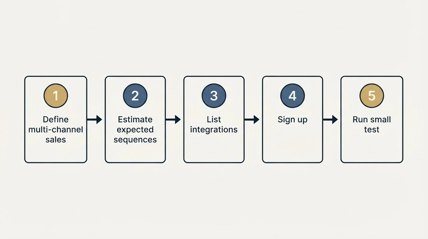 Step sequence: Getting Started Checklist (Define multi-channel sales, Estimate expected sequences, List integrations, Sign up)