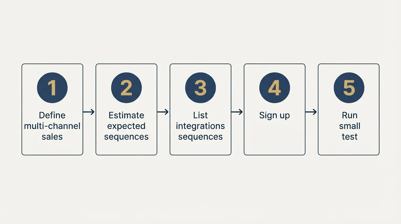 Step sequence: Getting Started Checklist (Define multi-channel sales, Estimate expected sequences, List integrations, Sign up)