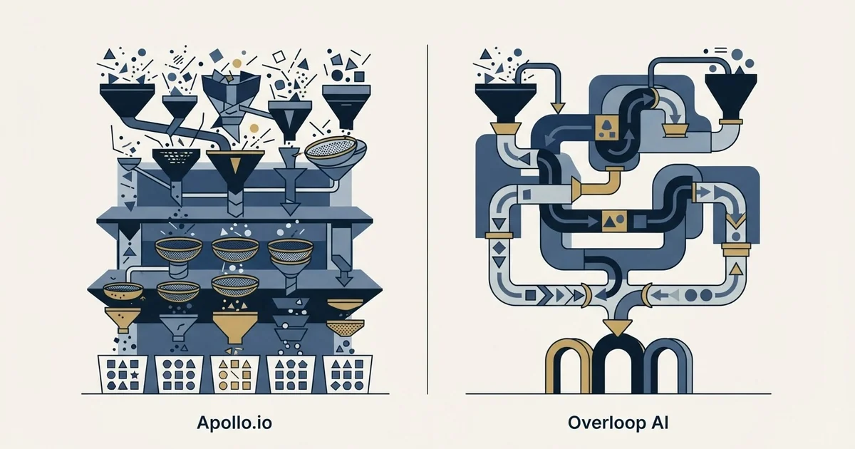 Editorial illustration for Apollo.io vs Overloop AI