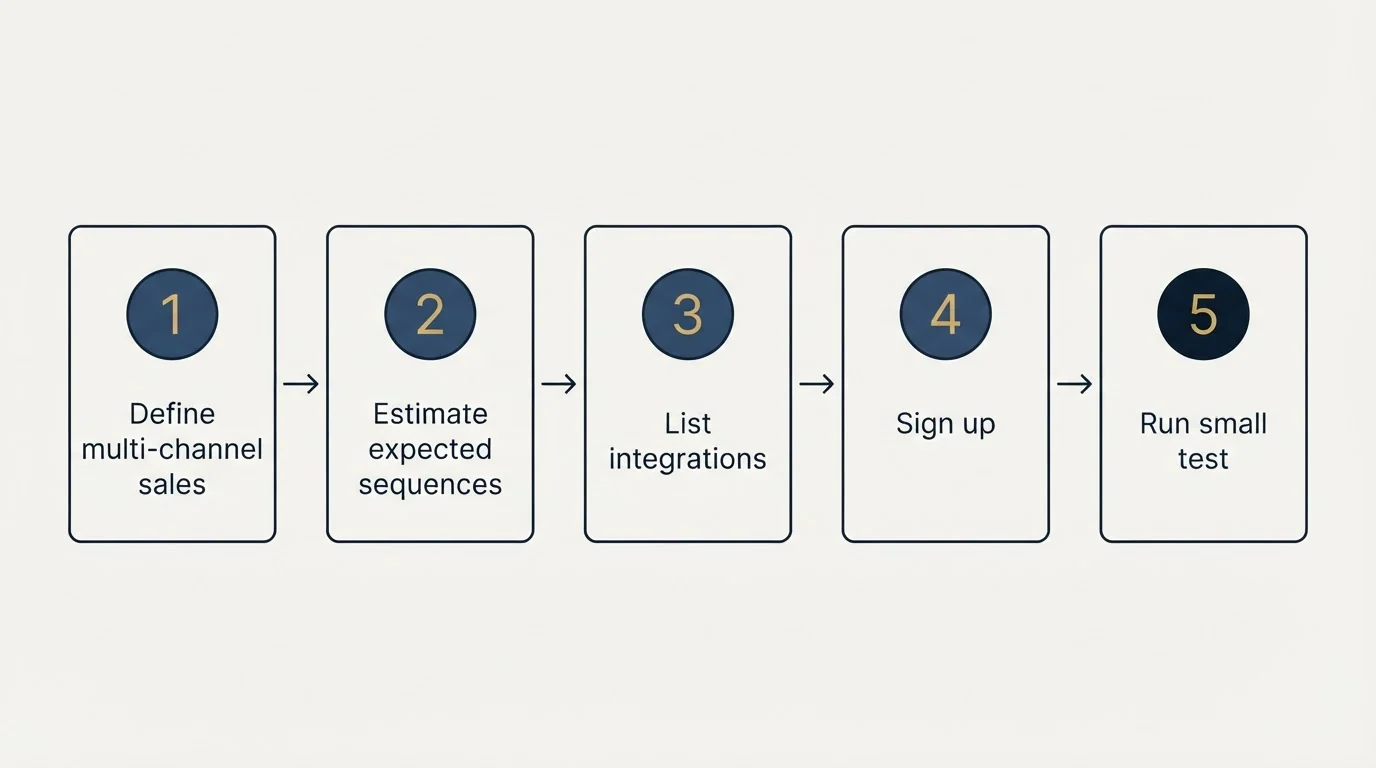 Step sequence: Getting Started Checklist (Define multi-channel sales, Estimate expected sequences, List integrations, Sign up)