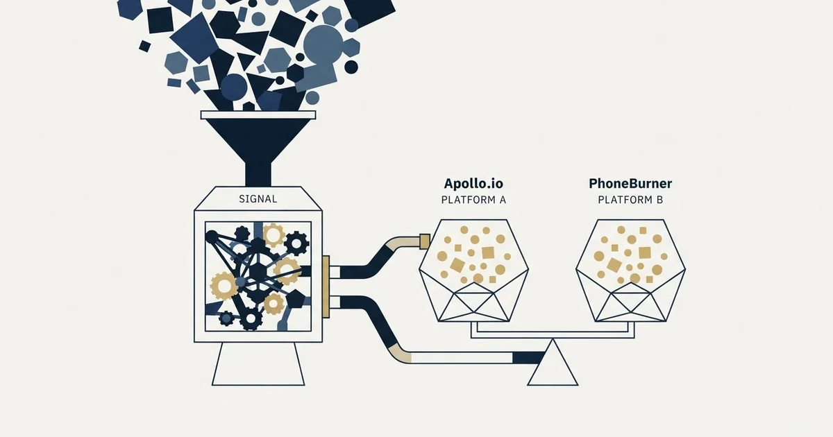 Editorial illustration for Apollo.io vs PhoneBurner