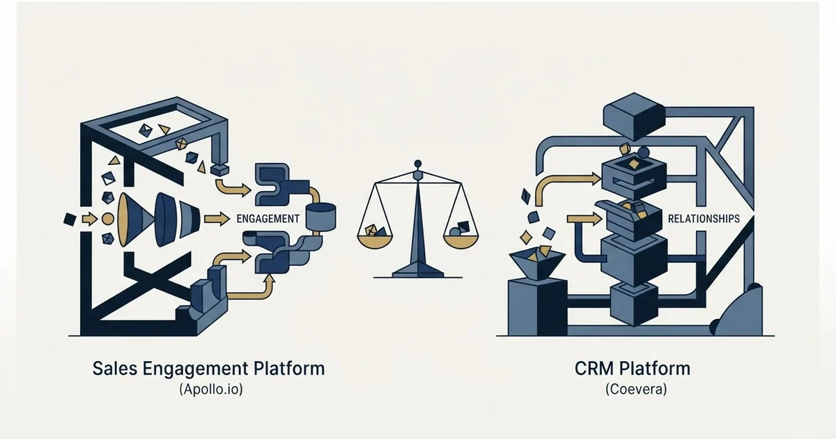 Editorial illustration for Apollo.io vs Coevera