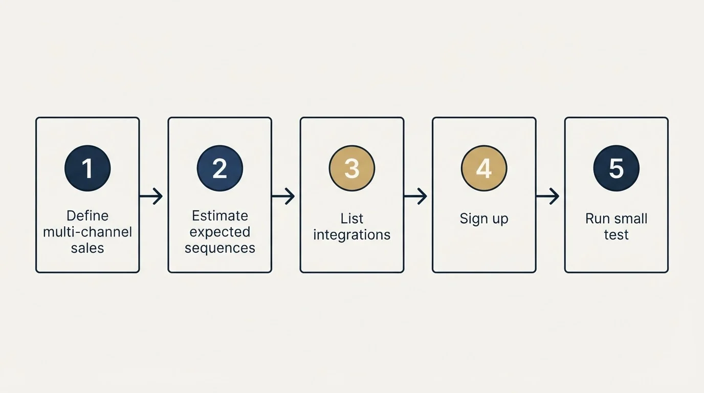 Step sequence: Getting Started Checklist (Define multi-channel sales, Estimate expected sequences, List integrations, Sign up)