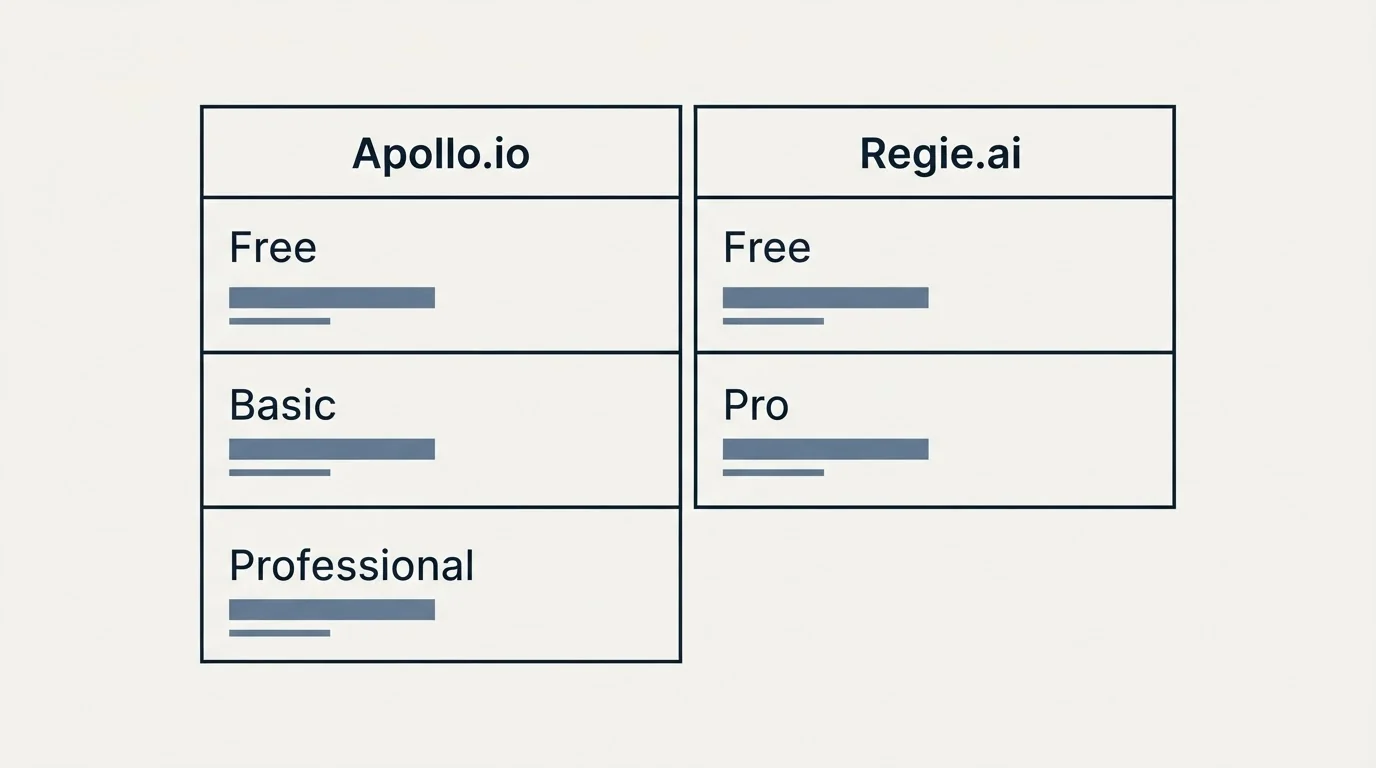 Pricing table: Pricing Comparison (Apollo.io, Regie.ai, Free, Basic)