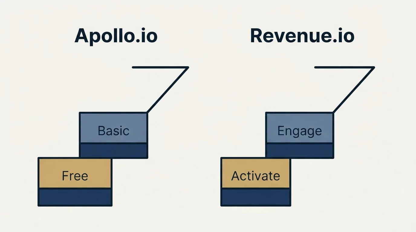 Pricing ladder: Pricing Comparison (Apollo.io, Revenue.io, Free, Activate)