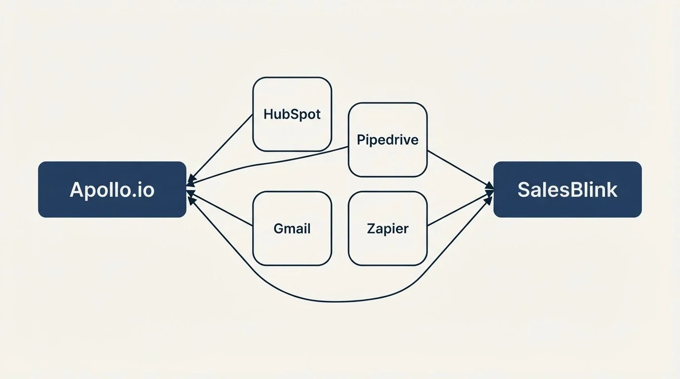 Integration schematic: Integration Ecosystem (Apollo.io, SalesBlink, HubSpot, Pipedrive)