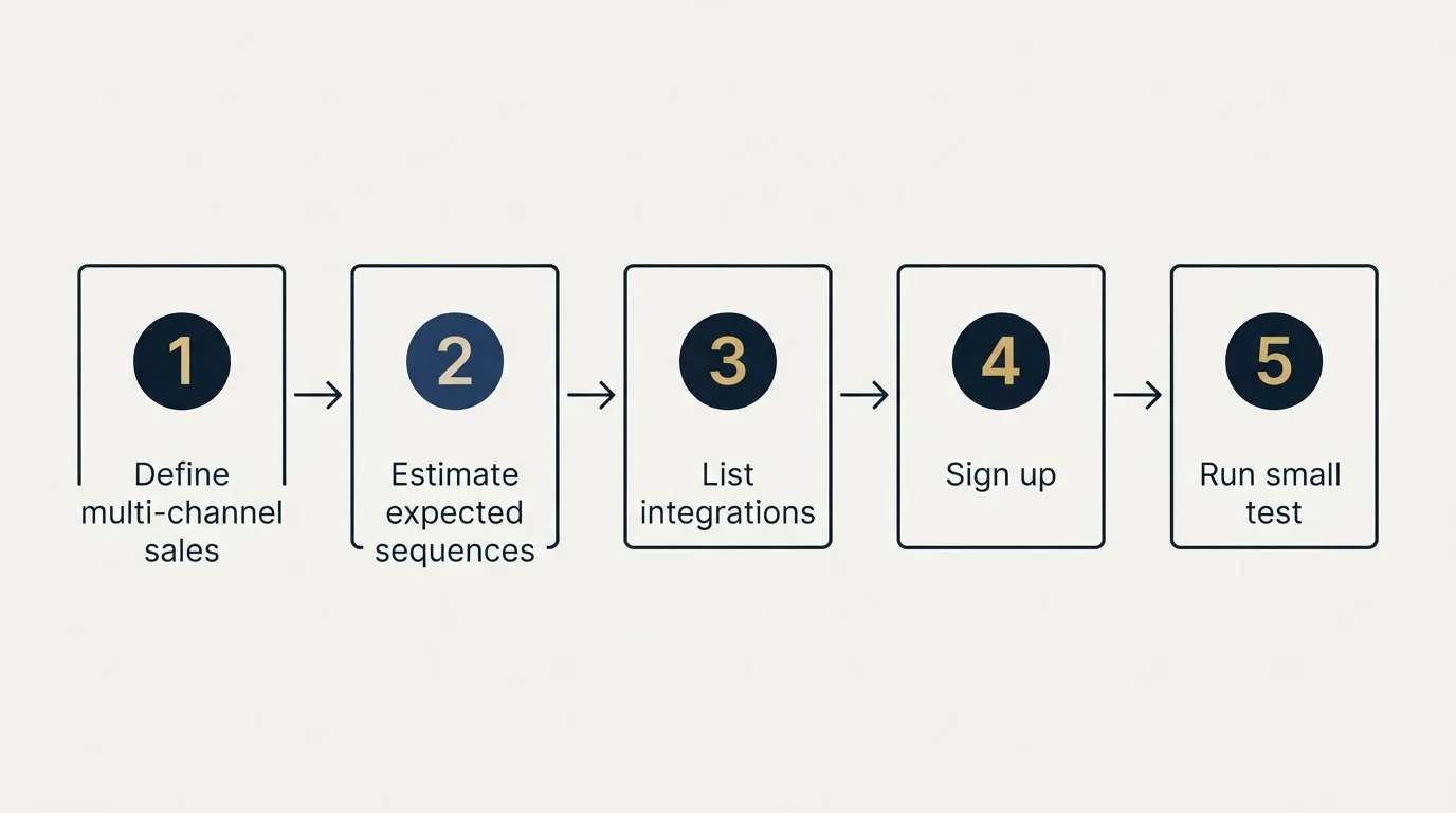 Step sequence: Getting Started Checklist (Define multi-channel sales, Estimate expected sequences, List integrations, Sign up)