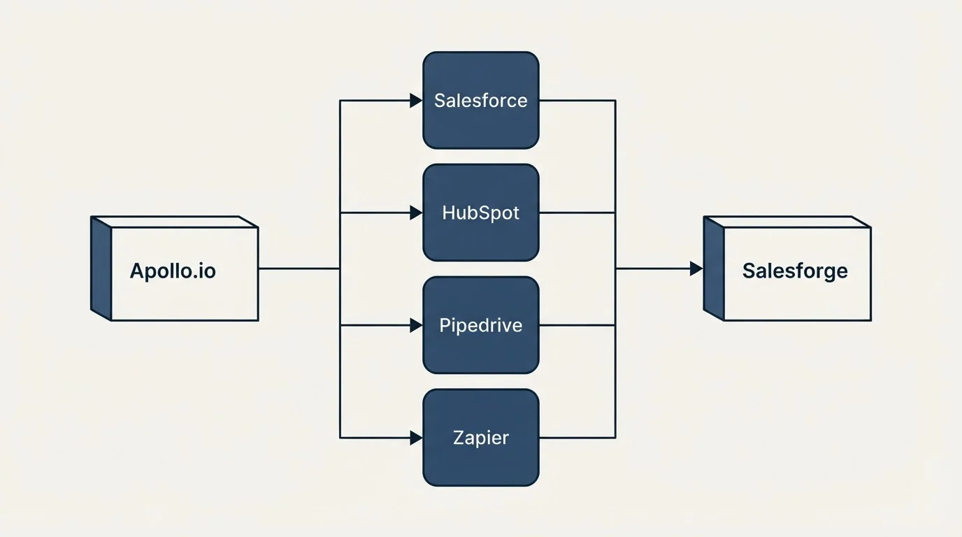 Integration flow: Integration Ecosystem (Apollo.io, Salesforge, Salesforce, HubSpot)