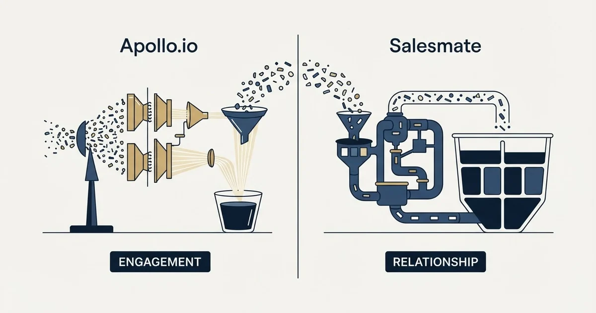 Editorial illustration for Apollo.io vs Salesmate