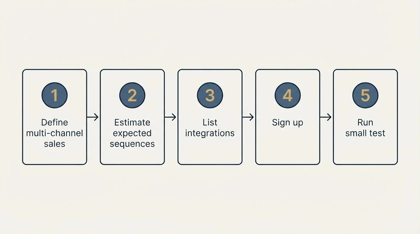 Step sequence: Getting Started Checklist (Define multi-channel sales, Estimate expected sequences, List integrations, Sign up)
