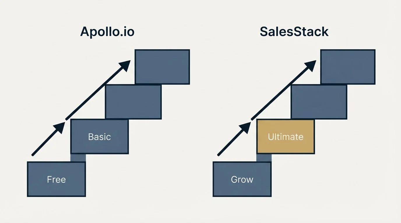 Pricing ladder: Pricing Comparison (Apollo.io, SalesStack, Free, Grow)