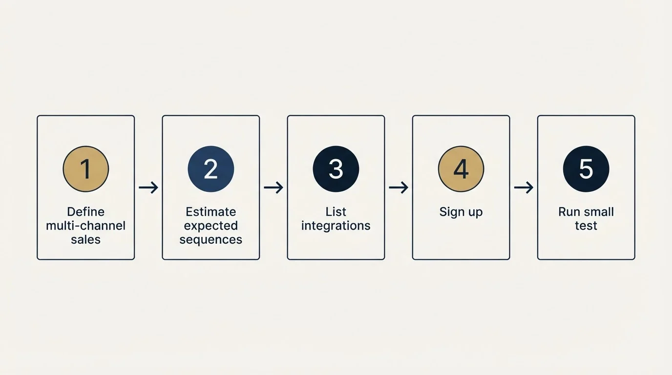Step sequence: Getting Started Checklist (Define multi-channel sales, Estimate expected sequences, List integrations, Sign up)