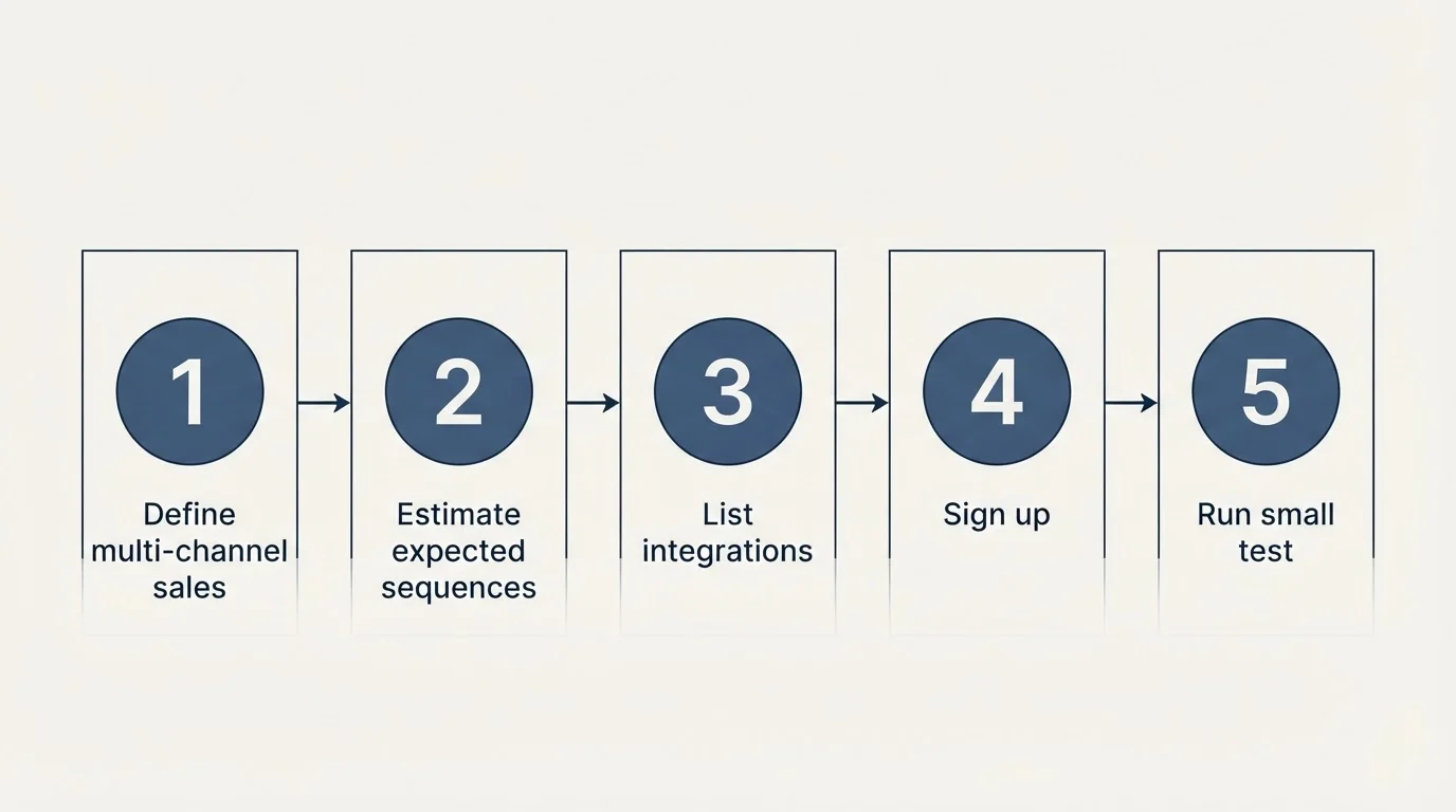 Step sequence: Getting Started Checklist (Define multi-channel sales, Estimate expected sequences, List integrations, Sign up)