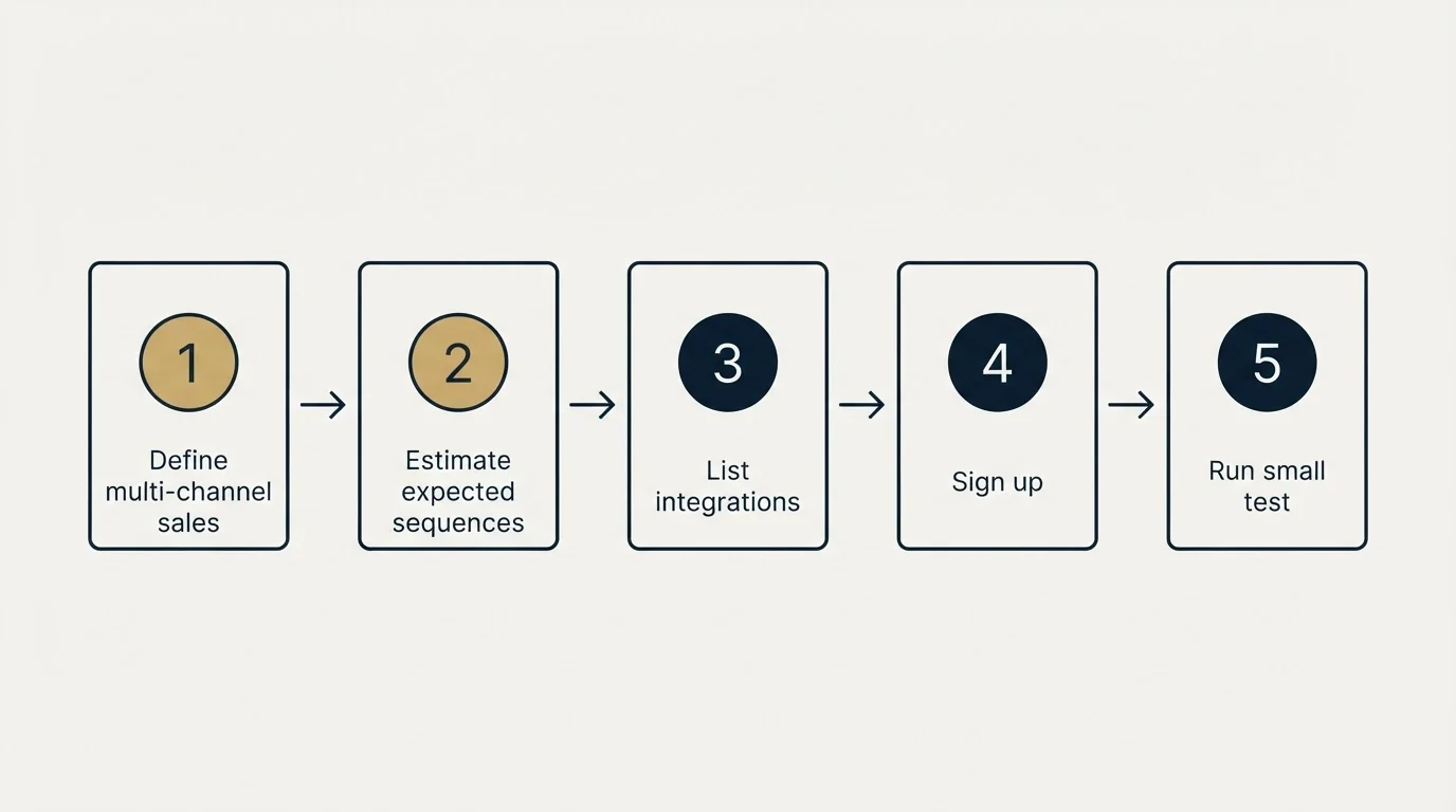 Step sequence: Getting Started Checklist (Define multi-channel sales, Estimate expected sequences, List integrations, Sign up)