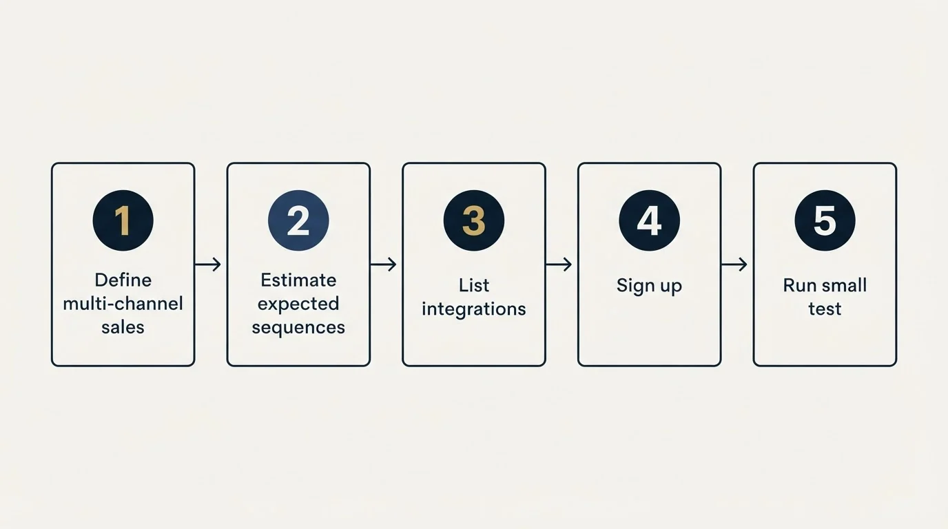 Step sequence: Getting Started Checklist (Define multi-channel sales, Estimate expected sequences, List integrations, Sign up)