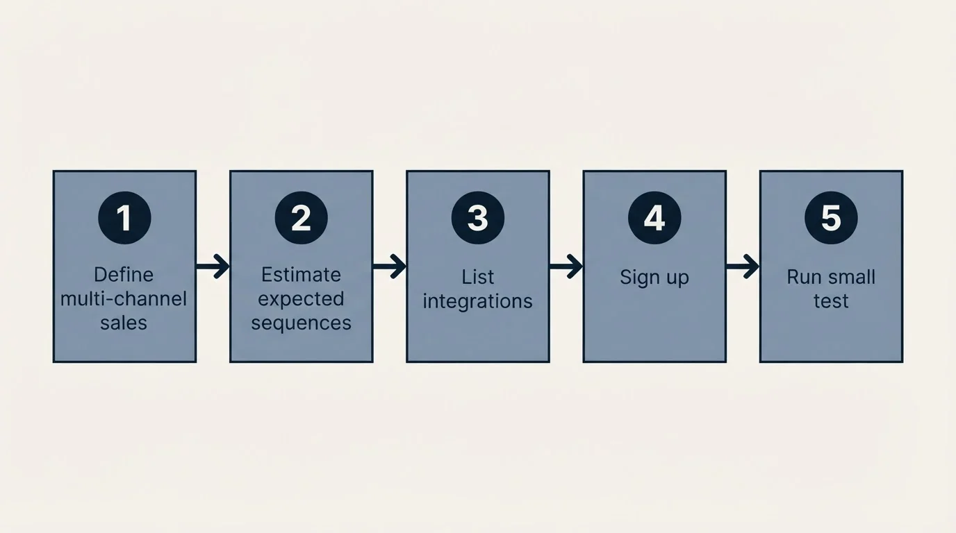 Step sequence: Getting Started Checklist (Define multi-channel sales, Estimate expected sequences, List integrations, Sign up)