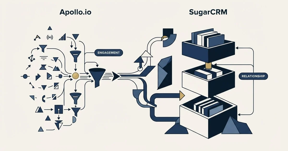 Editorial illustration for Apollo.io vs SugarCRM
