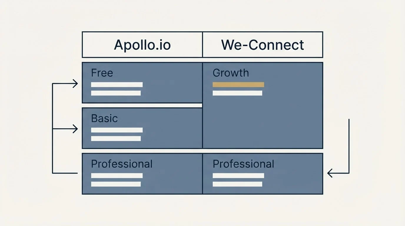 Pricing table: Pricing Comparison (Apollo.io, We-Connect, Free, Growth)