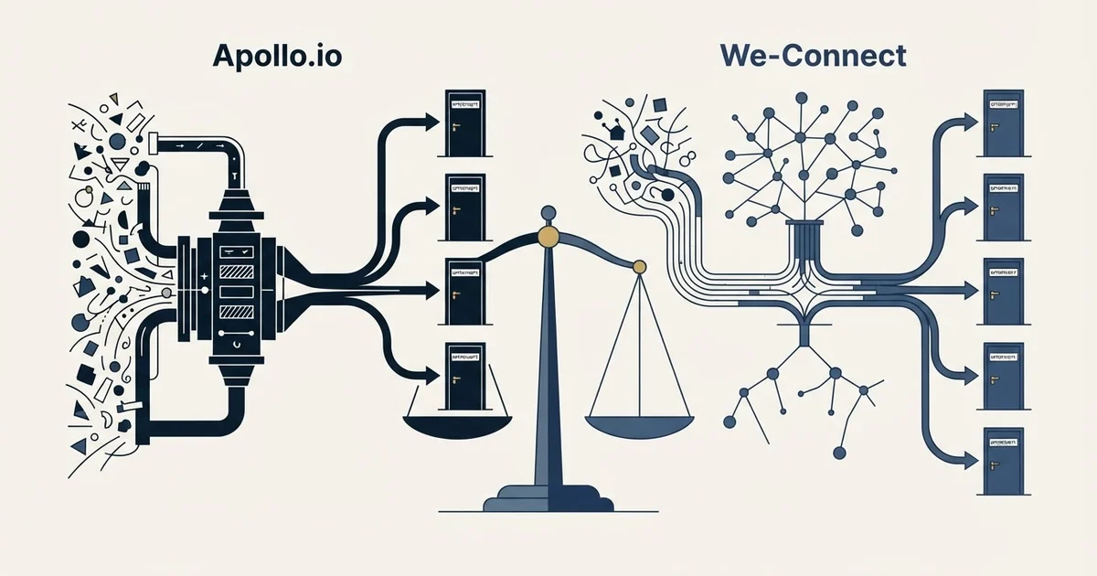 Editorial illustration for Apollo.io vs We-Connect
