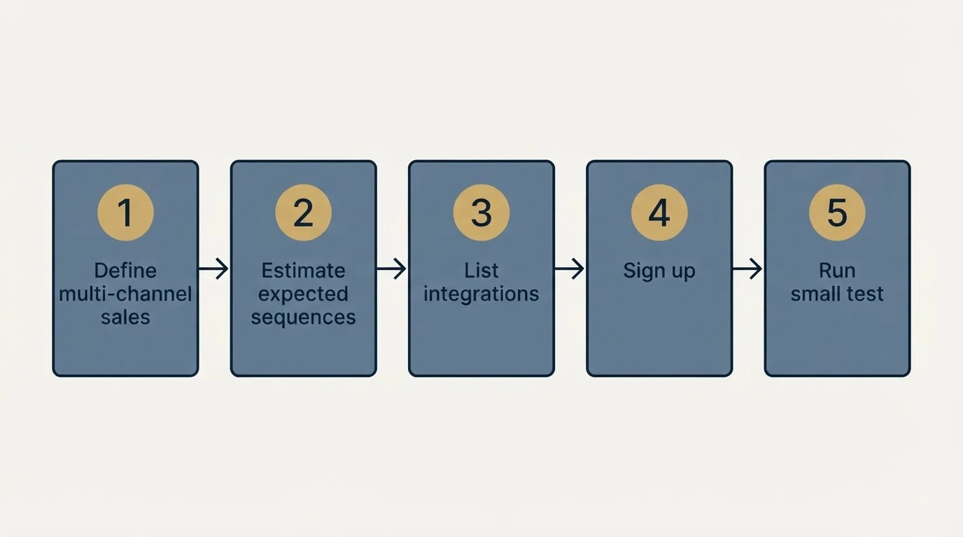 Step sequence: Getting Started Checklist (Define multi-channel sales, Estimate expected sequences, List integrations, Sign up)