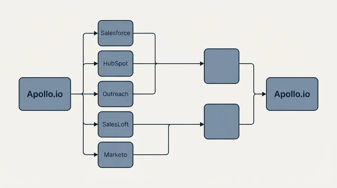 Integration flow: Integration Ecosystem (Apollo.io, Salesforce, HubSpot, Outreach)