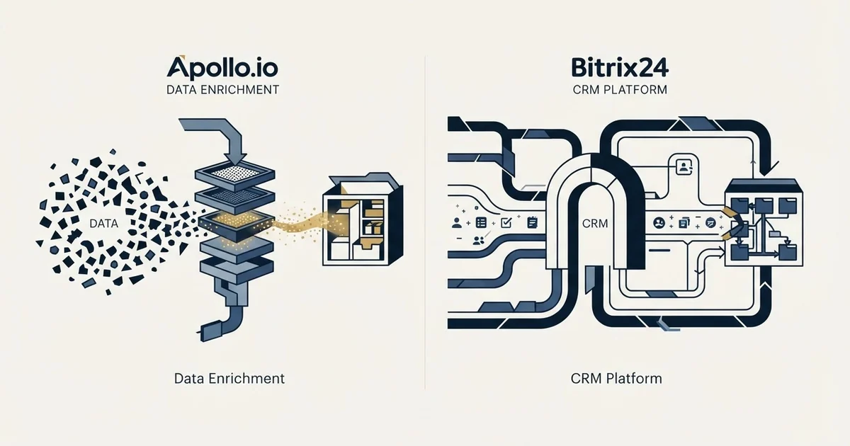 Editorial illustration for Apollo.io vs Bitrix24