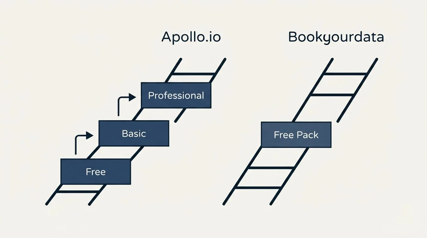 Pricing ladder: Pricing Comparison (Apollo.io, Bookyourdata, Free, Free Pack)