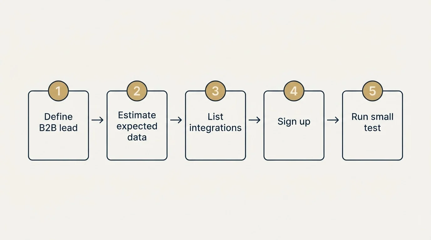 Step sequence: Getting Started Checklist (Define B2B lead, Estimate expected data, List integrations, Sign up)