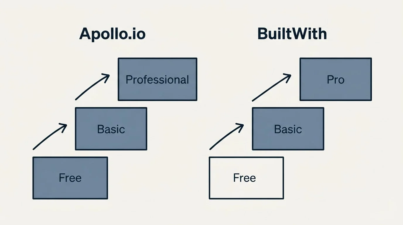 Pricing ladder: Pricing Comparison (Apollo.io, BuiltWith, Free, Basic)