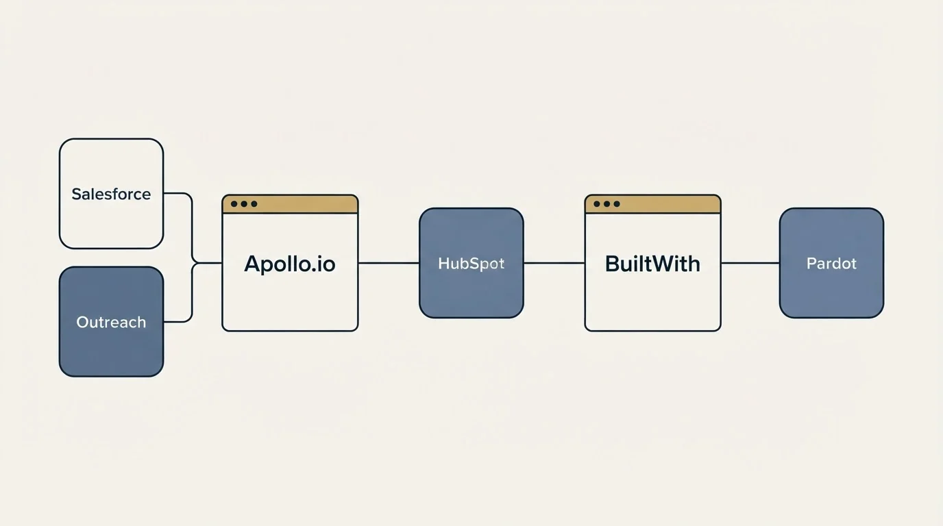 Integration schematic: Integration Ecosystem (Apollo.io, BuiltWith, HubSpot, Salesforce)