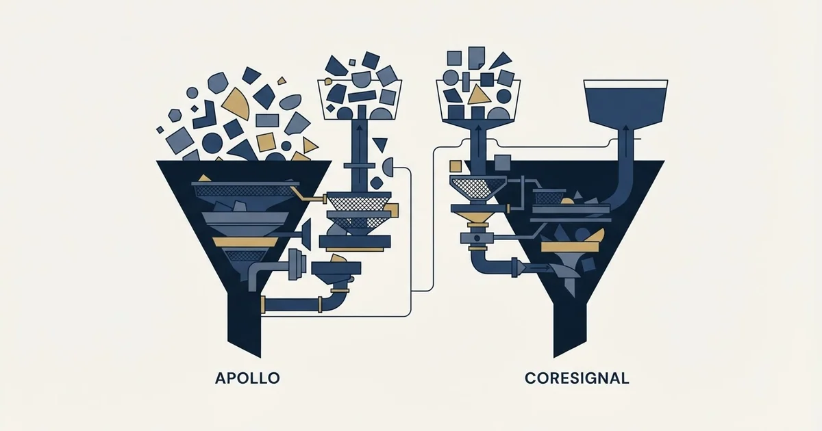 Editorial illustration for Apollo.io vs Coresignal