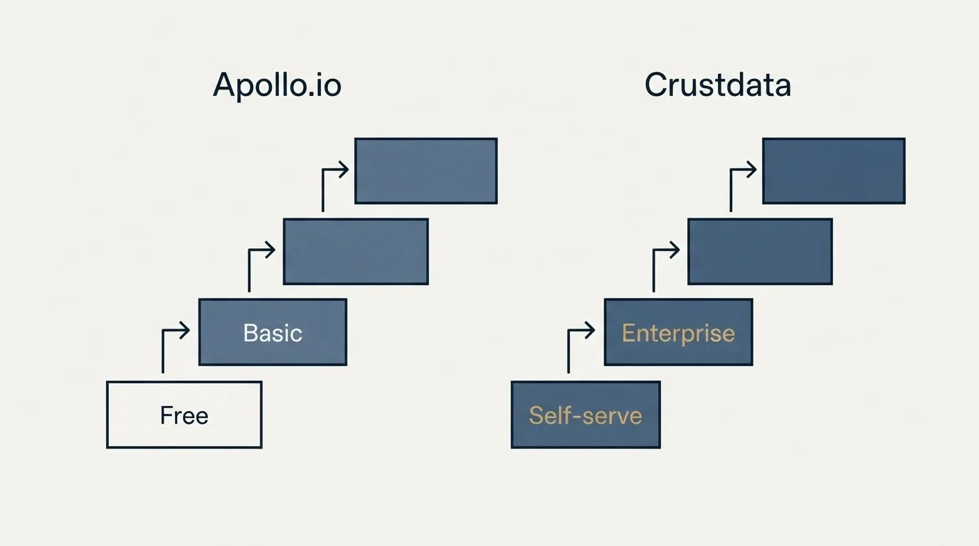 Pricing ladder: Pricing Comparison (Apollo.io, Crustdata, Free, Self-serve)